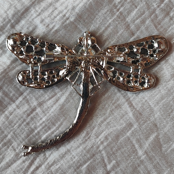 Rhinestone Oversized Huge Dragonfly Brooch Pendant Emerald Green Aqua Silver NEW - Picture 2 of 6